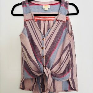 Maeve Striped Tie-Front Tank in Mauve, Blue and Pink